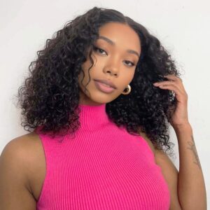 Water Wave 13x4 Hd Lace Front Wigs Human Hair 200% Density Short Curly Bob Wig Human Hair Lace Frontal Wigs for Black Women Deep Wave Pre Plucked Glueless Wig 14 INCH Natural Black