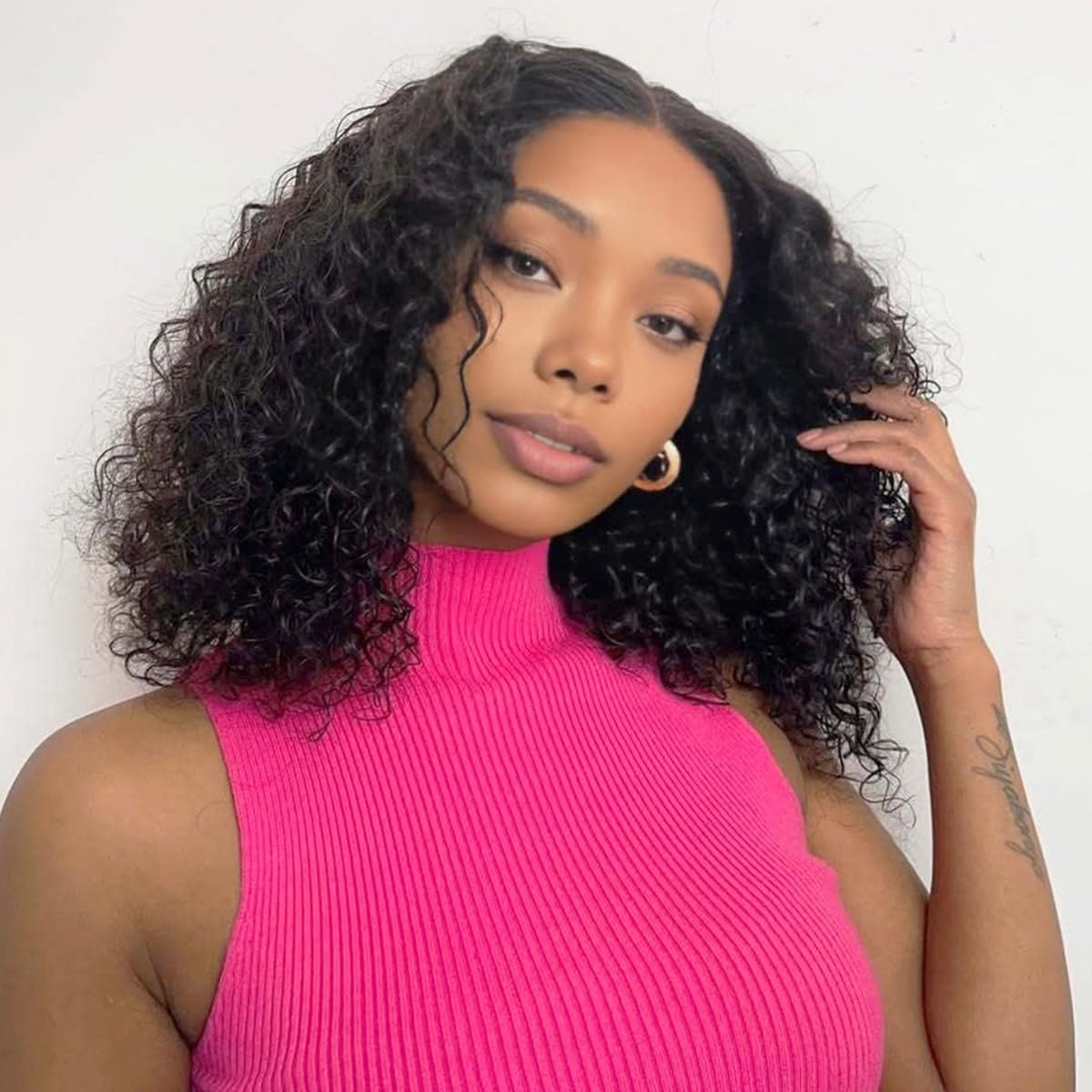 Water Wave 13x4 Hd Lace Front Wigs Human Hair 200% Density Short Curly Bob Wig Human Hair Lace Frontal Wigs for Black Women Deep Wave Pre Plucked Glueless Wig 14 INCH Natural Black
