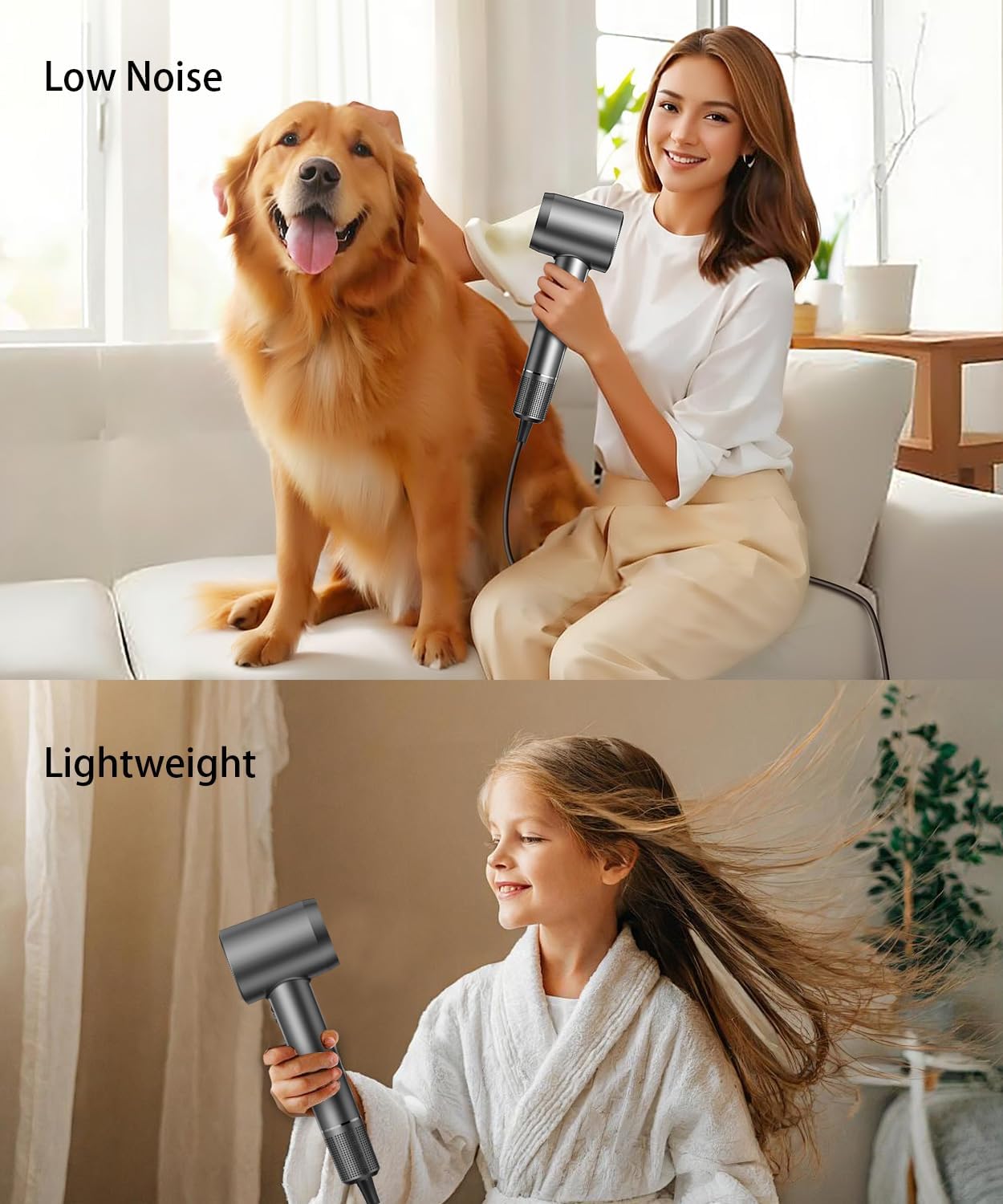 Hair Dryer with Diffuser,Lightweight Blow Hairdryer 180000 RPM High Speed Fast Drying,Brushless Motor Ionic Portable Blow Dryer, Thermo-Control air Jets Blow Dryer with Diffuser for Curly Hair - Image 6