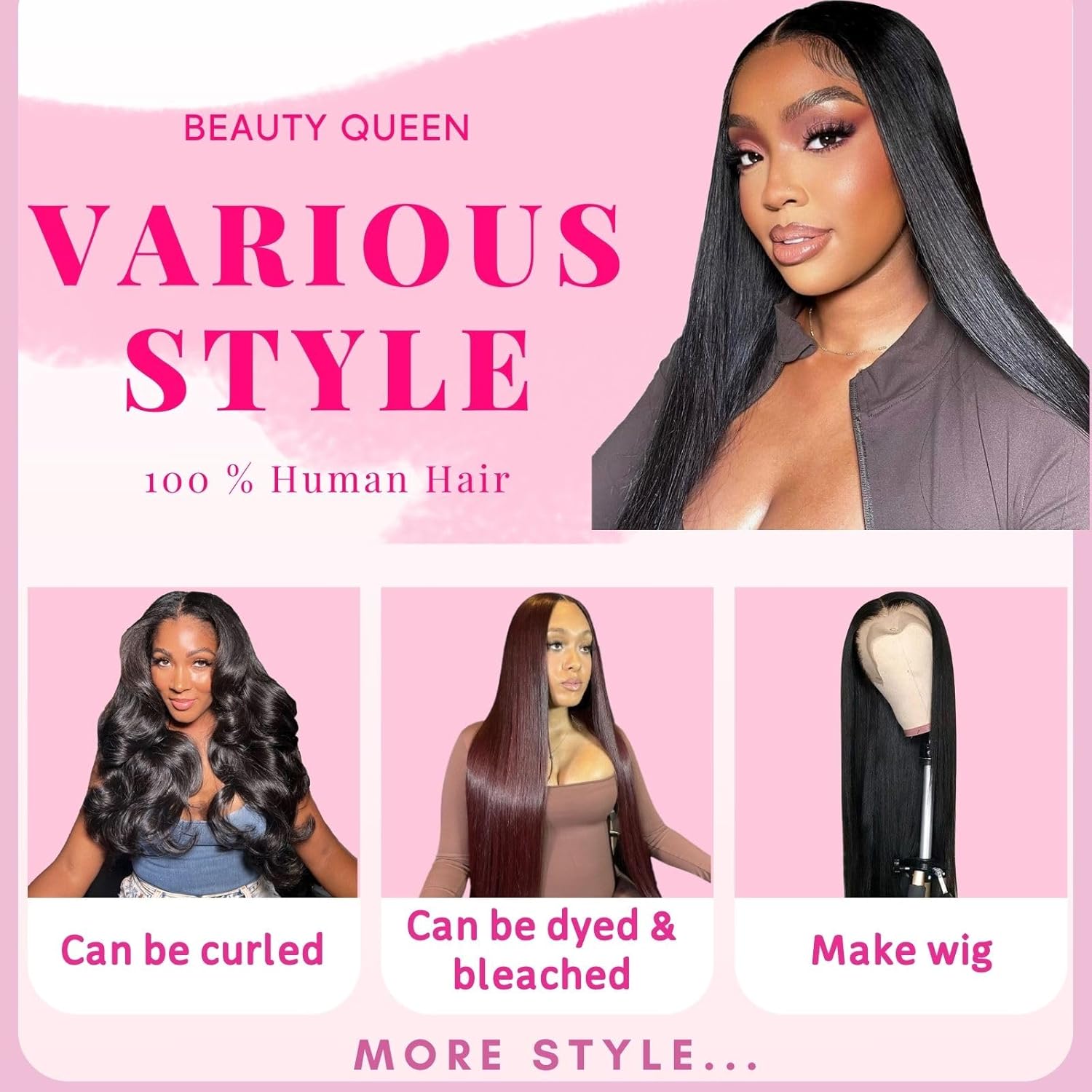 Beauty Queen 16A Straight Bundles Human Hair (18 20 22 Inch) 100% Unprocessed Human Hair Bundles Straight Weave Thick 3 Bundles Remy Brazilian Virgin Hair Extensions for Women Natural Black Color - Image 4