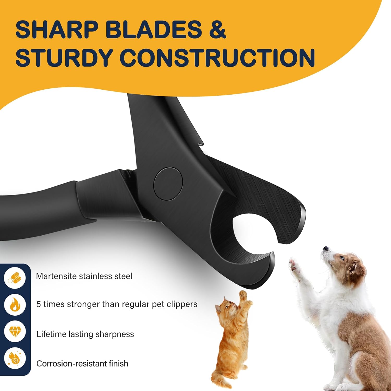 BEZOX Professional Pet Nail Clippers, Premium Sharp & Safe Pets' Paw Trimmer for Large Dogs and Small Animals, Soft Grip Cat Claw Cutter with Built-in Spring - Black Handle - Image 4