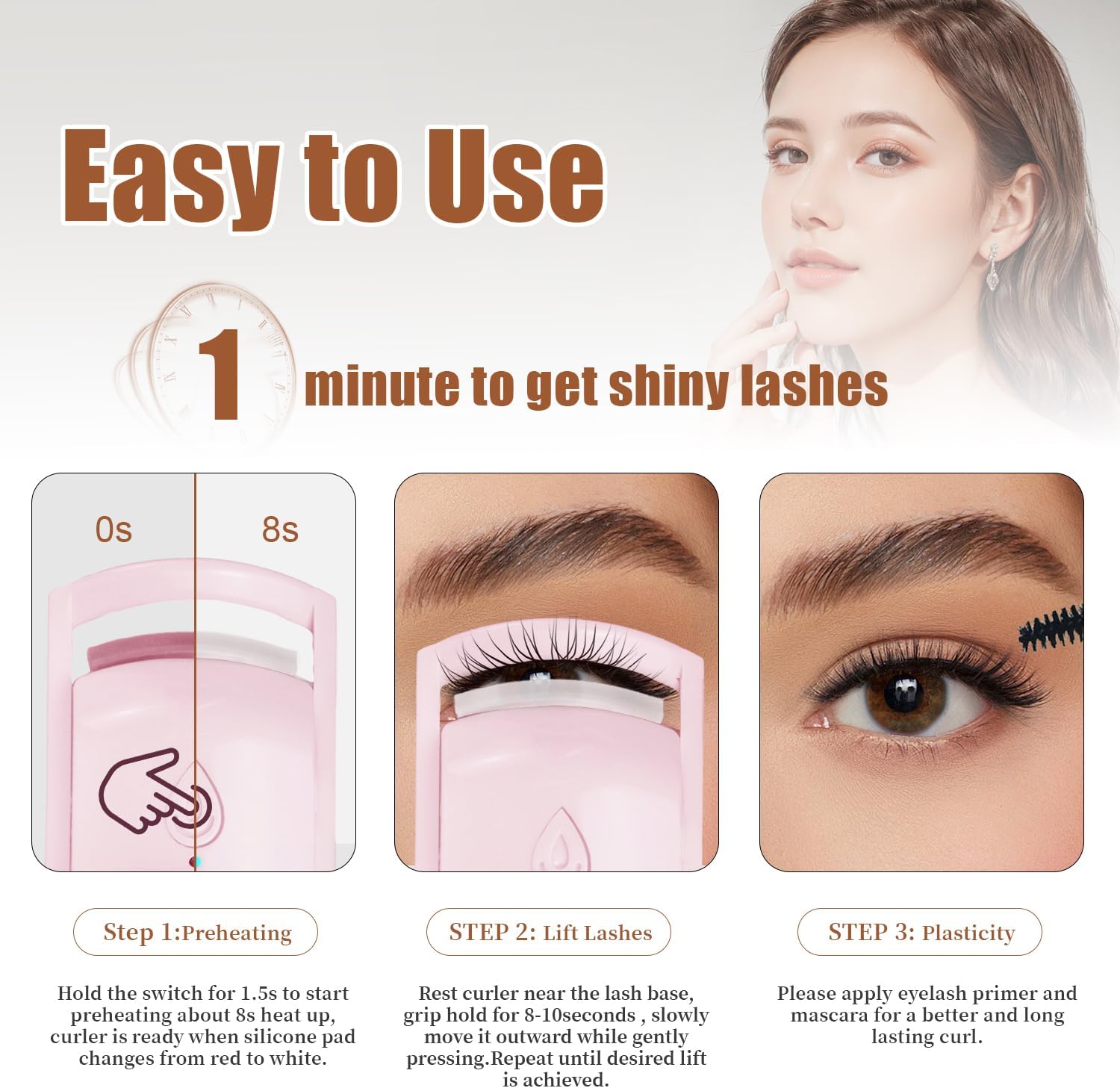 2025 C-Shaped Heated Eyelash Curler Fast Heat Up in 8s - Rechargeable Electric Eyelash Curler for 24-Hour Long Lasting Curls - Safe Anti-Burn Lash Curler Elevate Your Beauty with Stunning Lashes - Image 5