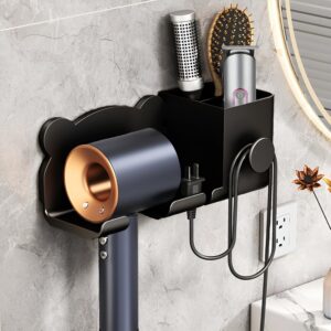 Universal Hair Dryer Holder, Blow Dryer Hanger Wall Mount for Hair Dryer Hook with Plug&Cord Organizer Self Adhesive for Cabinet Bathroom, black, LZ-001