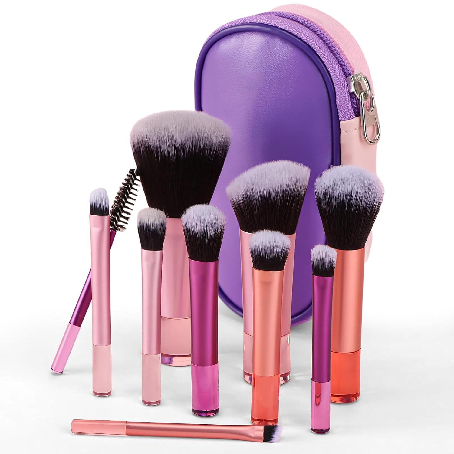 Kingtree Travel Makeup Brush Set, 10Pcs Mini Makeup Brushes with Pouch Portable ON THE GO Makeup Brushes Travel Set, Easy-taken Full Complete Function Cosmetic Brushes for Flawless Makeup Looks