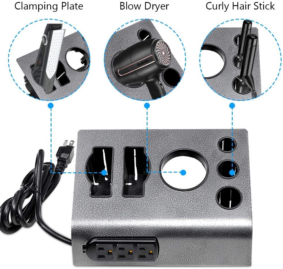 BYOOTIQUE 6-Hole Tabletop Blow Dryer & Hair Iron Holder Salon Appliance Stand with 3 Outlets Hair Tool Organizer Hot Tools Organizer for Stylist Straightener Bathroom Supplies - Image 3