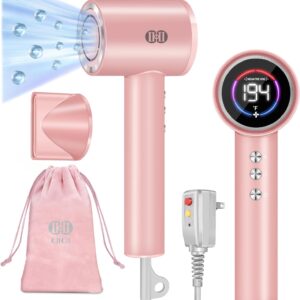 CIICII Negative Ionic Hair Dryer Professional, 120000RPM High Speed Blow Dryer (1600W Brushless/ 3-Speed/ 4-Temp & HD Display & Portable Bag) Fast Drying Hairdryer for Home, Travel & Salon (Pink)