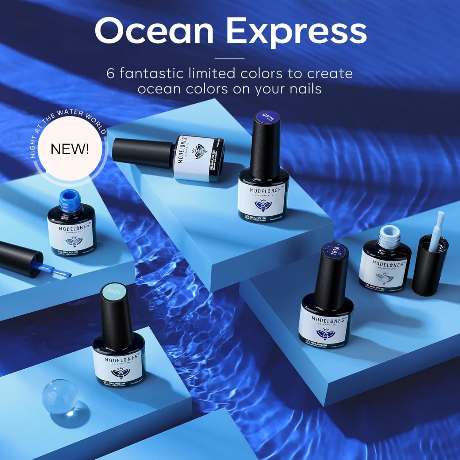 modelones Blue Gel Nail Polish Set 6 Colors, Royal Blue Sky Blue Glitter Navy Blue Nail Gel Polish Kit Light to Dark Shades Soak Off Pastel Spring Nail Art Gel Salon DIY Manicure Gift for Women Girl - Image 2
