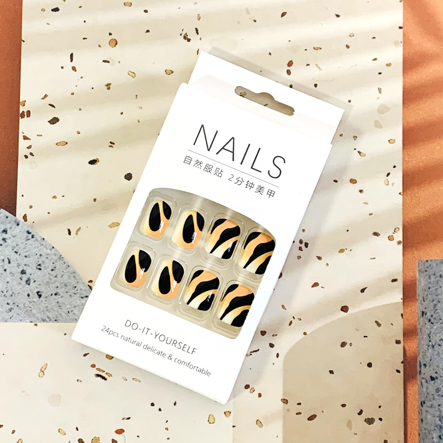 Vezocim Fall Press on Nails Square Short, 24Pcs Glossy Artificial Fake Nails with Black and Yellow Designs, Full Cover Acrylic Coffin False Fingernails with Charm for Women Girls - Image 6