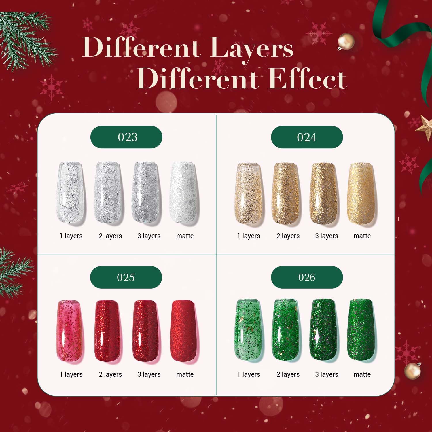 AZUREBEAUTY Nail Polish Set, 4 Colors Christmas Glitter Red Green Gold Silver Quick Dry Natural Fingernail Lacquer Strengthening Treatment Kit with Top Coat DIY Salon at Home - Image 5