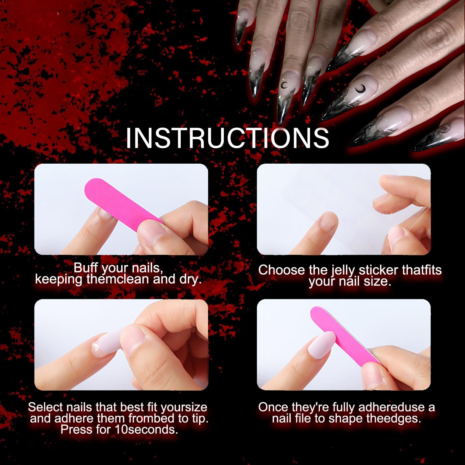 Halloween Press on Nails Medium Almond MABKJLF Spider Charms Fake Nails Red Gradient False Nails with Spider Web Designs Black Matte Acrylic Nails Glossy Glue on Nails for Women Girls 24 Pcs - Image 6