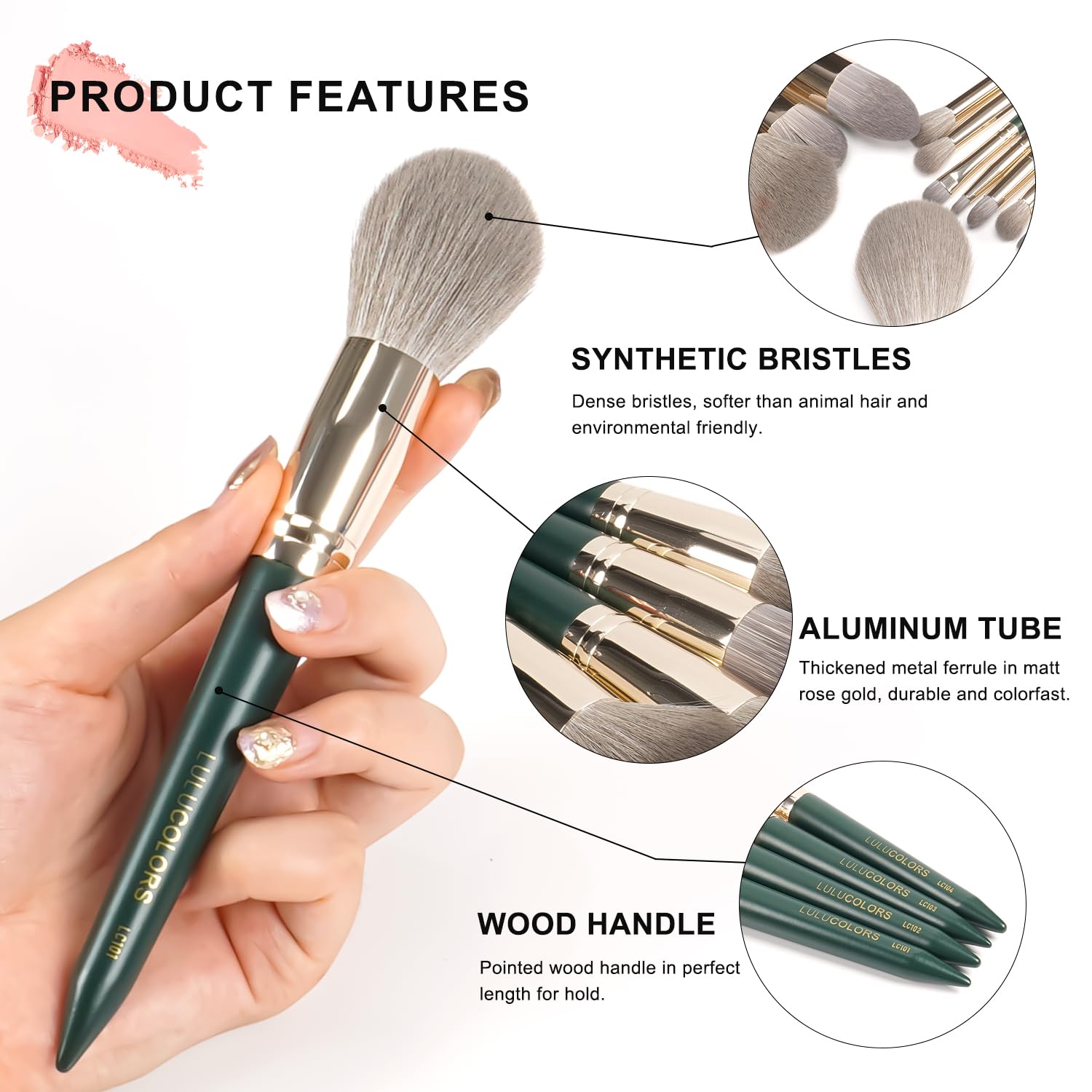 18-Piece Makeup Brush Set with Holder Case – Complete Makeup Brush Collection for Flawless Makeup Application -Soft Bristles (Green) - Image 2