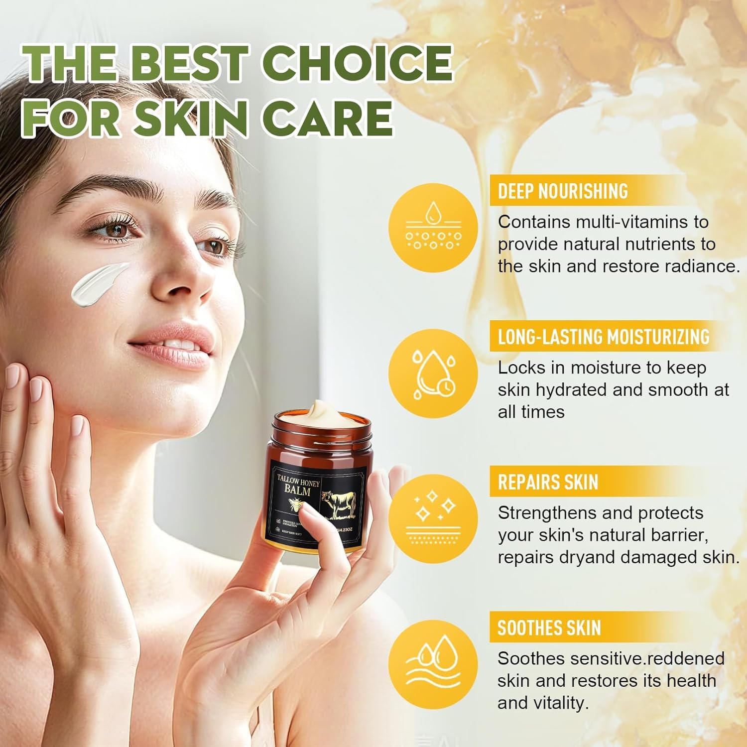 Organic Whipped Beef Tallow Face and Body Moisturizer with Raw Honey and Beeswax, 4.23 oz - Image 7