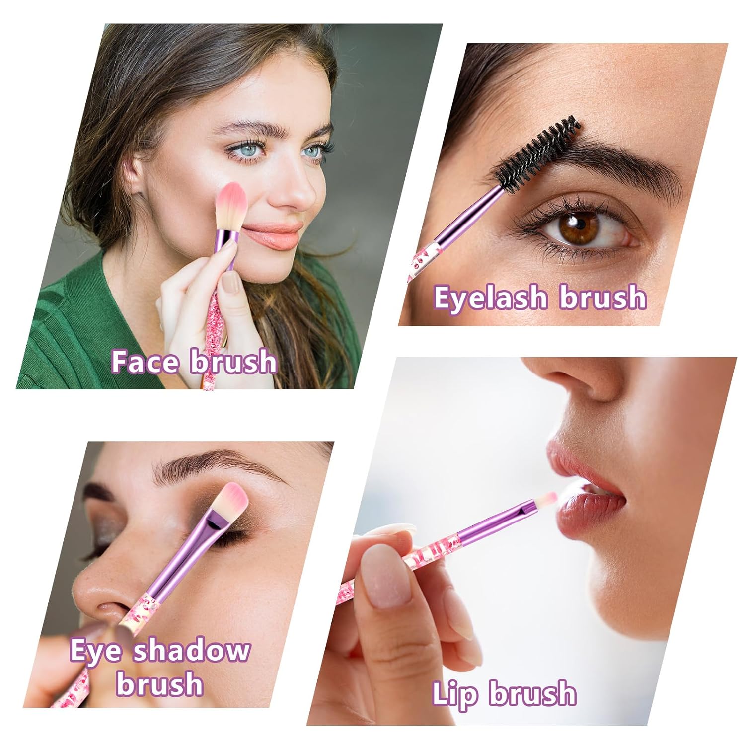 Glitter Crystal Makeup Brush Set 10 Piece Bling Professional Foundation Concealer Eye Shadow Eyeliner Blush Lip Blending Synthetic Brushes Tools Kit Essentials Transparent Handle Women Girls - Image 3