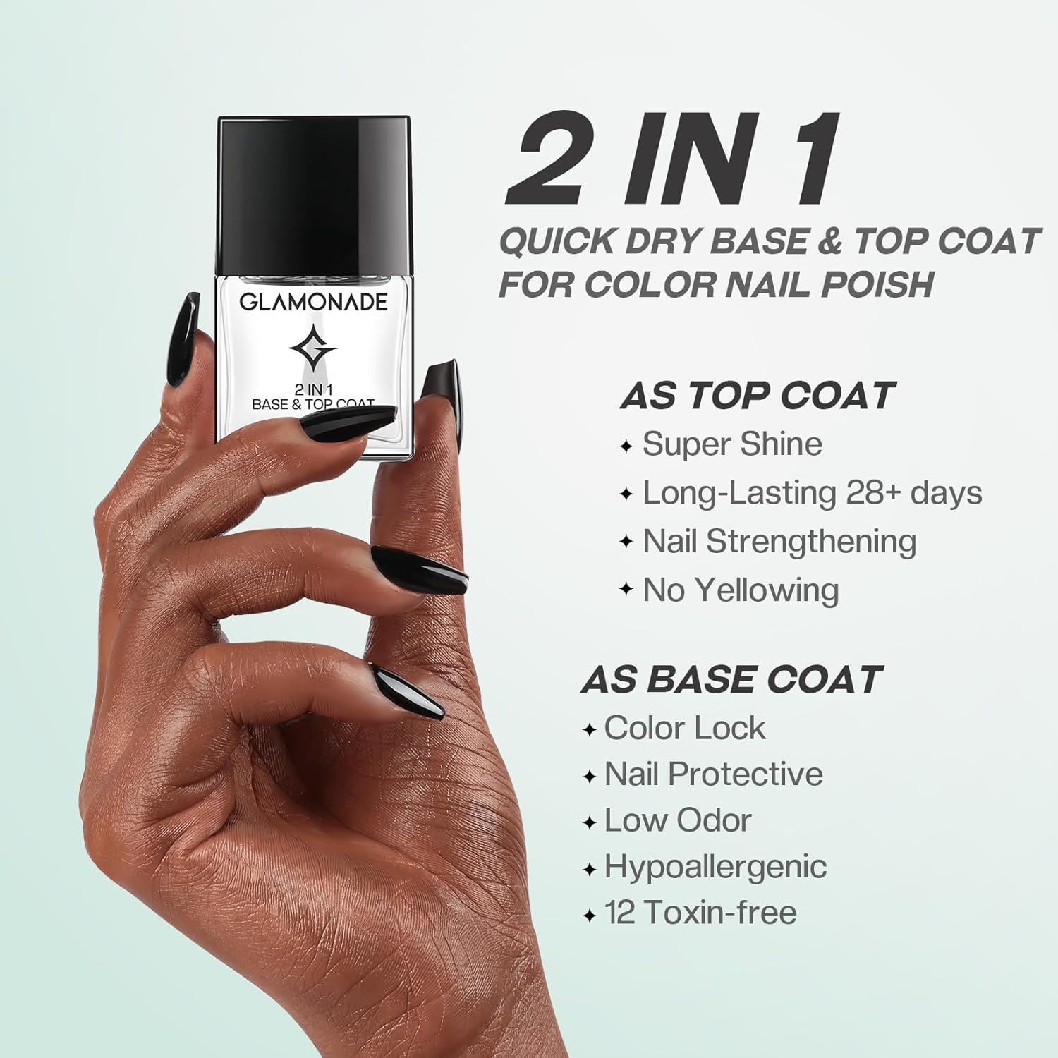 Base Top Coat Nail Polish: 2 in 1 Clear Quick Dry Nail Polish Color Protection Long Lasting Shine Polish Resists Smudging Chipping Fading Fast Air Dry Nail Coat for Women - Image 2