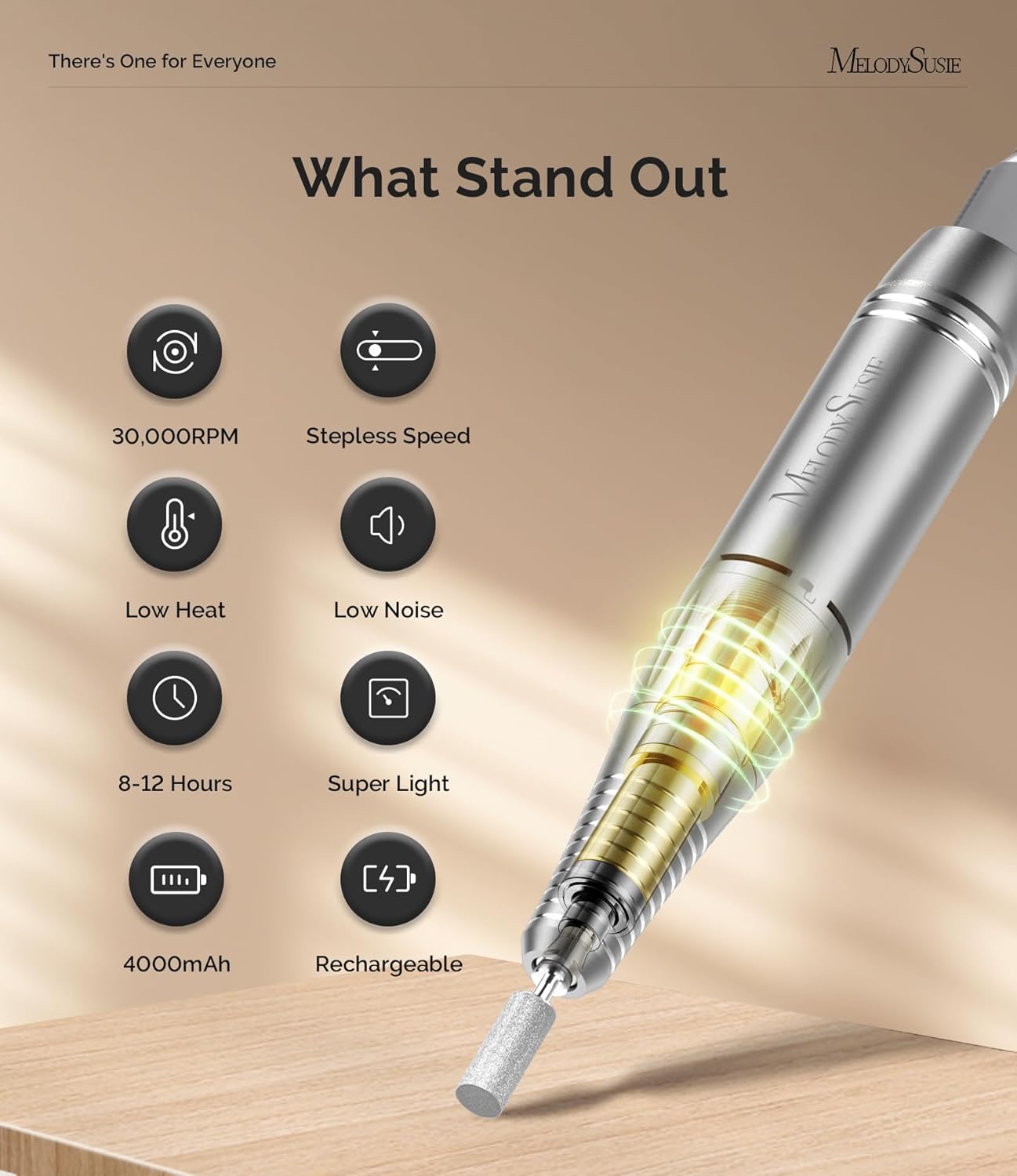 MelodySusie 30000 RPM Rechargeable Electric Nail File for Gel Nails, Lightweight and Easy Use - Image 2