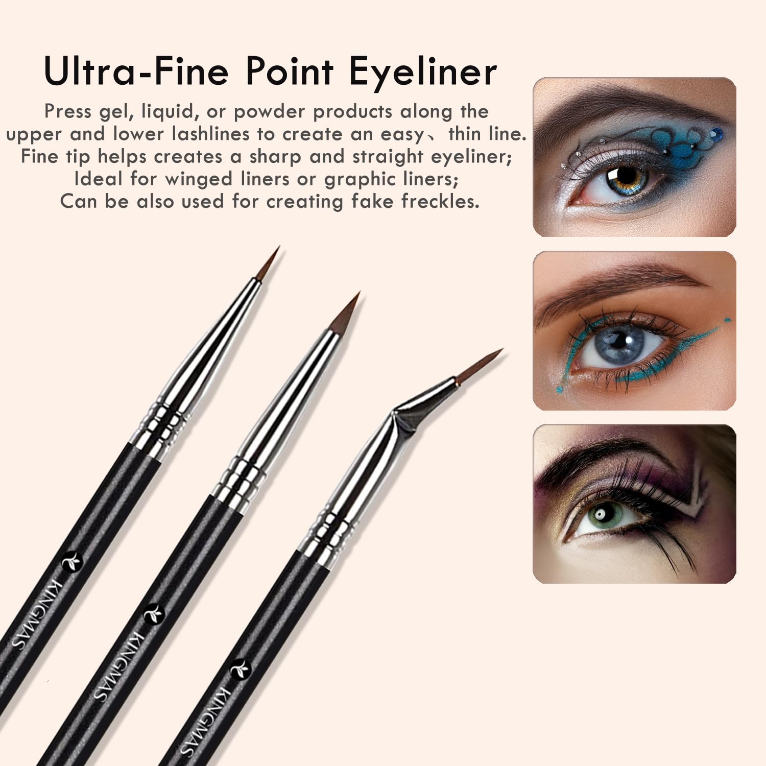 KINGMAS 7pcs Eyeliner Brush Set, Angled Flat Gel Eye Liner Makeup Brushes, Ultra Thin Liner Brush, Fine Point Eyeliner Brushes for Women Girls - Image 3
