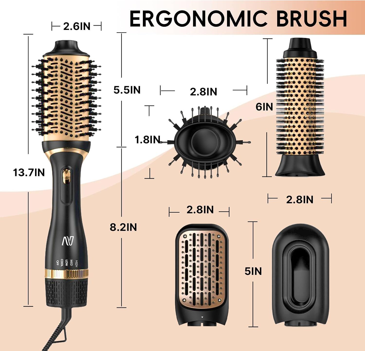 Hair Dryer Brush, Multifunctional Hot Air Brush with Adjustable Heat Settings for Different Hair Types, Negative Ion Technology & Quick Drying - Image 5