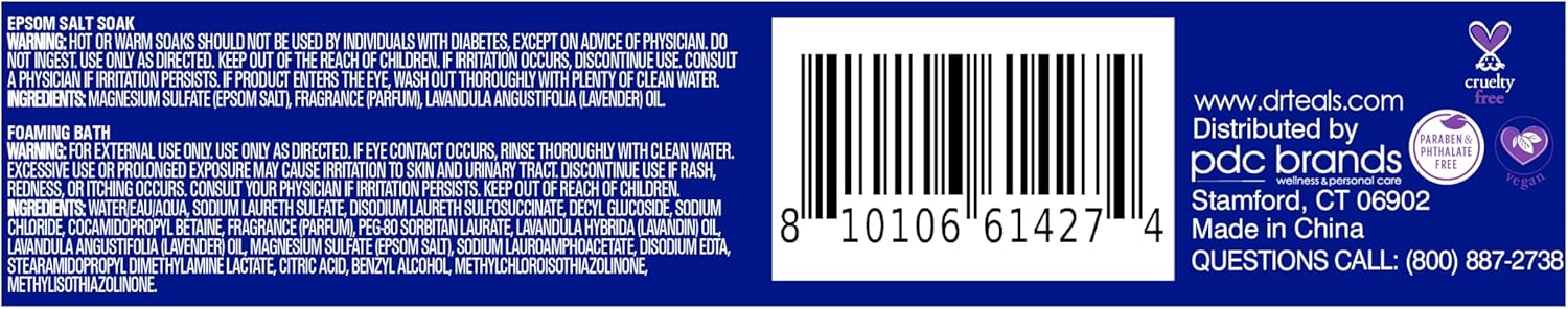 Dr Teal's Lavender Essential Oil Epsom Salt and Foaming Bath Sampler Set, 2 Piece, Off White - Image 9