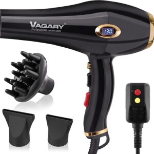 VAGARY 6685G Professional Salon Hair Dryer 2200w with Icd Display,Negative Ionic Blow Dryer,Powerful AC Motor Blow Dryer,Low Noise Hair Dryers,2 Speeds and 2 Heat Settings 1 Cool Shot Button