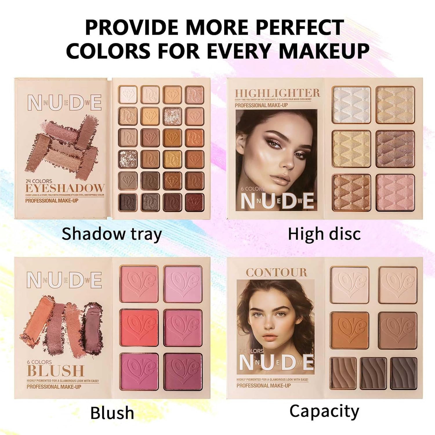 Makeup Palette,Eyeshadow & Highlighter & Blush & Contouring,4-Layer Book-Style Foldable Makeup Palette Set,Matte Glitter Metallic Shimmer, Highly Pigmented Long Lasting Make Up Pallet(43 Colors) - Image 3