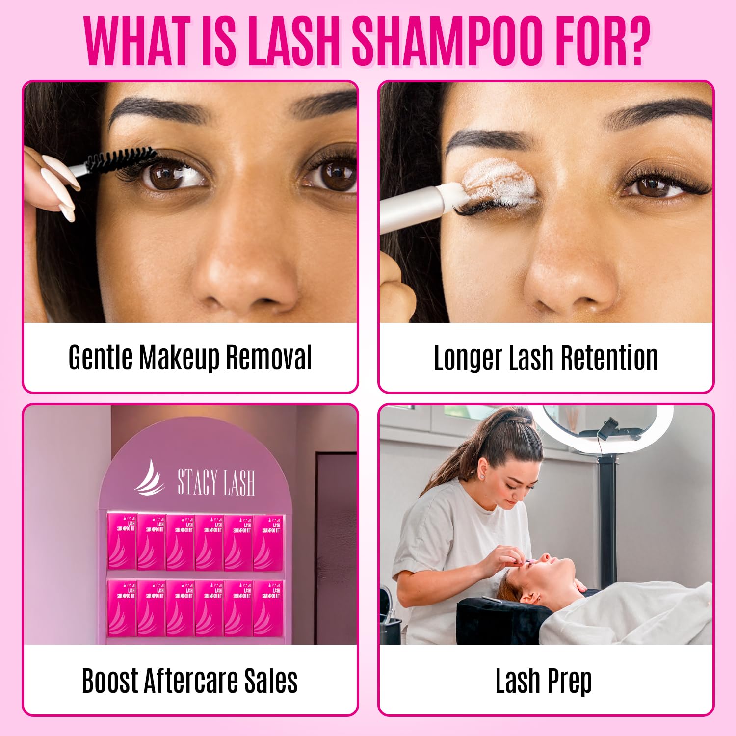 STACY LASH Lash Shampoo Kit Foaming Cleanser with Eye Lash Spoolies & Rinse Bottle & Cleansing Pad & Brush for Eyelash Extensions & Clusters & Natural Eyelashes - Image 8