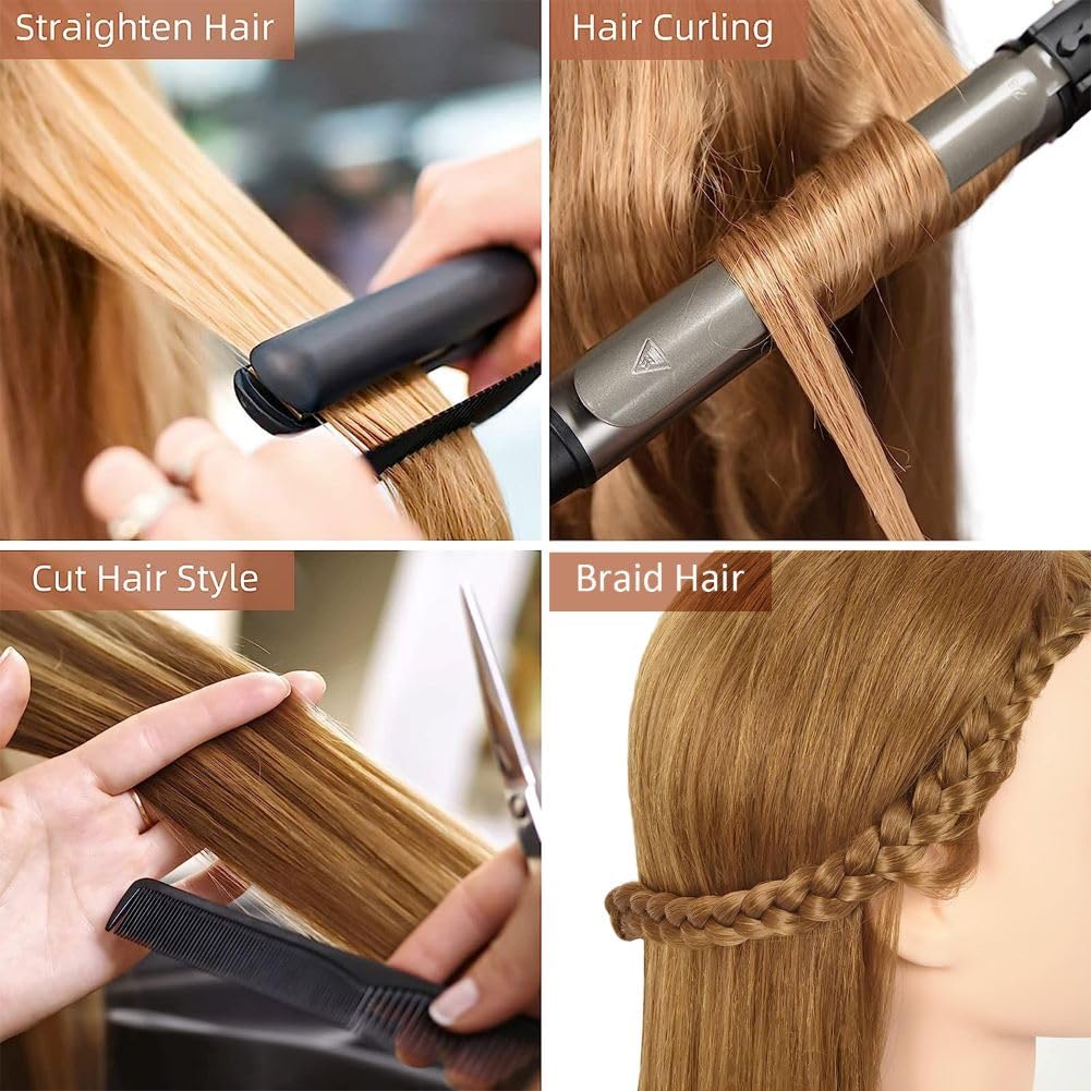 Mannequin Head with 80% Human Hair - Straight, 26"-28" Doll Head for Cosmetology & Hairdresser (#27 Light Brown) - Image 5