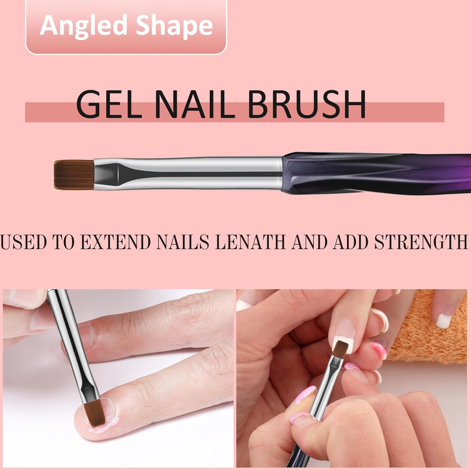 Nail Art Clean Up Brushes,3PCS Nail Brush For Cleaning Polish Mistakes on the Cuticles,Flat/Oval/Fine Angled Gel Nail Brushes For Nail Art Design Painting and DIY Tools (BLACK PURPLE) - Image 4