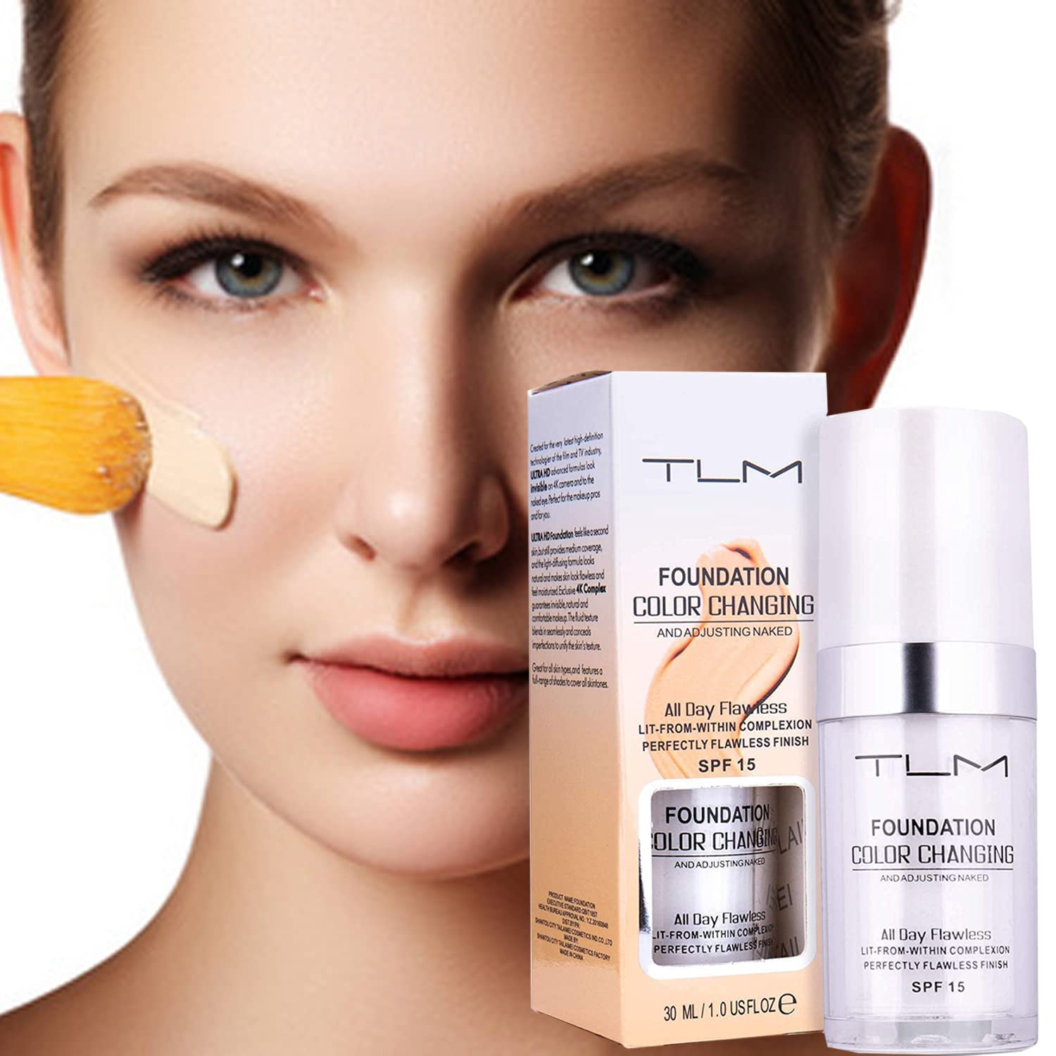2Pcs 30ml TLM Colour Changing Foundation Makeup Concealer Cover Cream Full Coverage Flawless Liquid Base Nude Face Liquid Cover Concealer Change Skin Tone All-Day Moisturizing Foundation for Women&Girls - Image 7