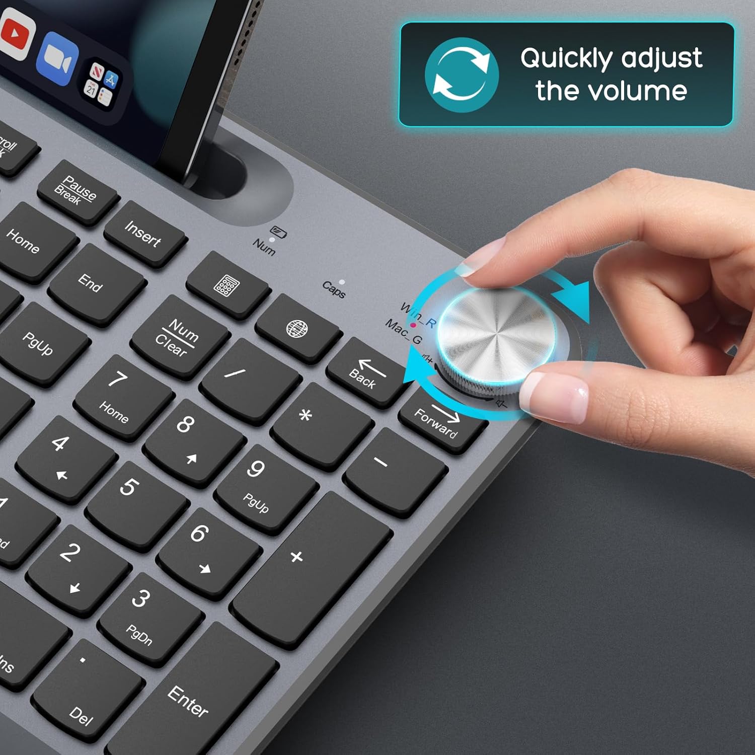 Ergonomic Wireless Keyboard and Mouse with Wrist Rest,Phone Holder - 2.4GHz Full-Sized Low-Profile Quiet Wireless Mouse and Keyboard Combo for Computer, Laptop, PC, Mac-Grey - Image 5