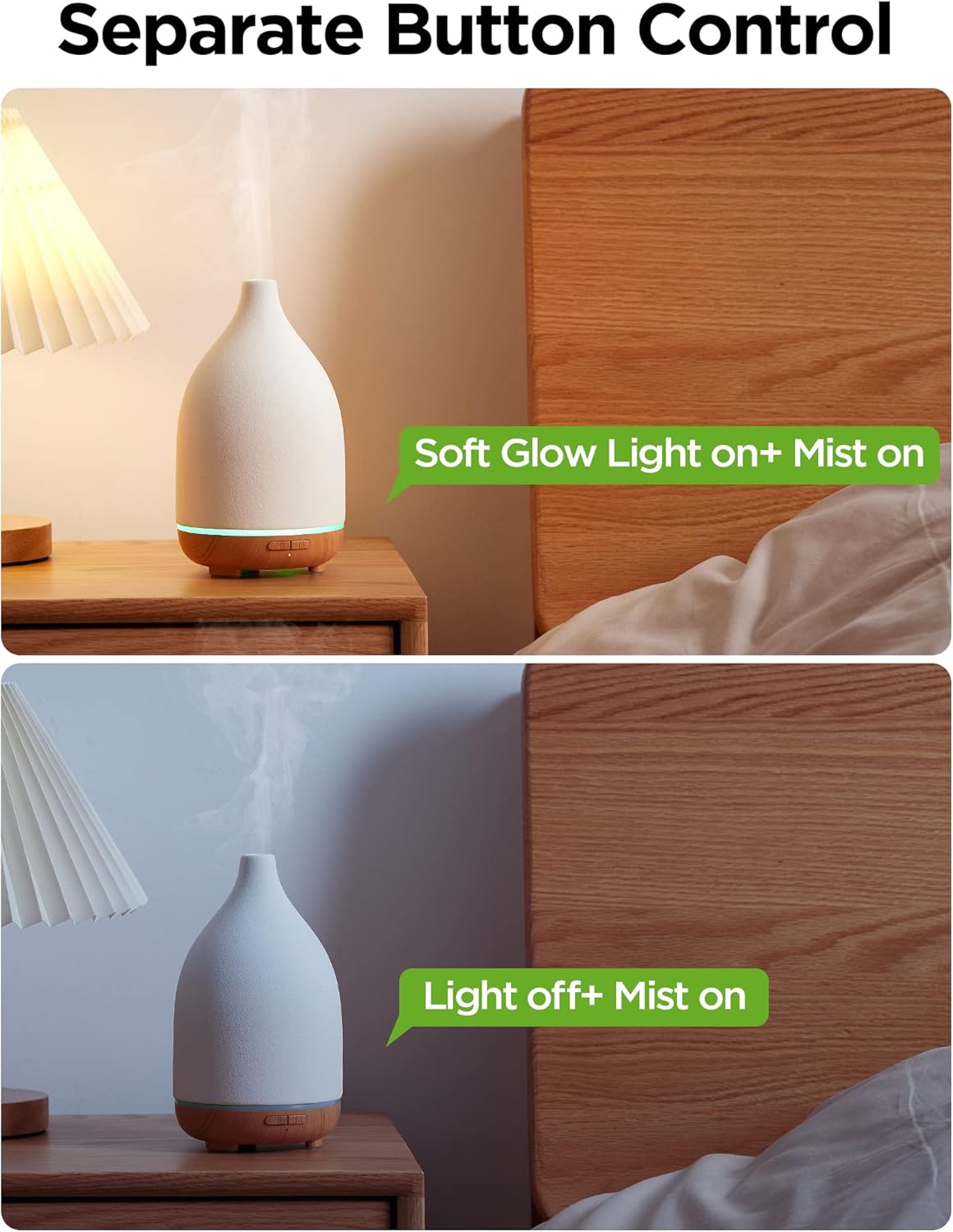InnoGear Oil Diffuser, 150ML Ceramic Diffuser for Essential Oils Handcrafted Aromatherapy Diffuser Ultrasonic Cool Mist Humidifier with 2 Mist Modes Waterless Auto Off for Room Office, White - Image 4