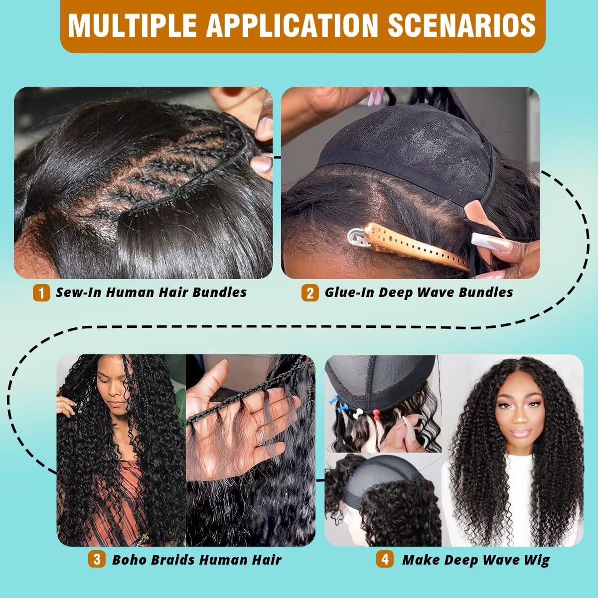 12A Human Hair Bundles 22 24 26 28 Inch Deep Wave Bundles Human Hair 100% Unprocessed Brazilian Virgin Deep Curly Weave 4 Bundle Water Wavy Hair Extensions Real Human Hair 1B Bundle for Women - Image 5