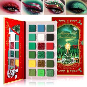 Afflano Green Eyeshadow Palette - Multichrome Red, Forest Green Glitter, White, Black, Blue Grinch St. Patrick's Day Makeup Gift