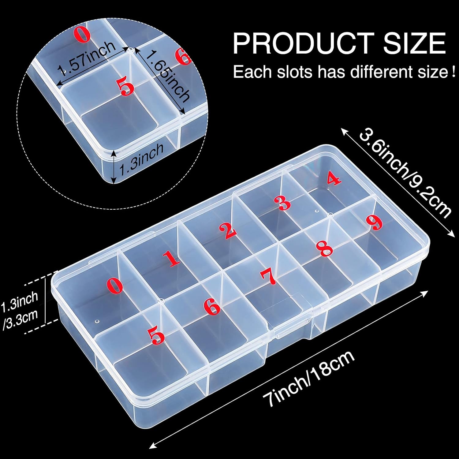 2 Pieces Nail Tip False Empty Tips Organizer Storage Box with 10 Number Spaces Storage Case Container Nail Plastic Grid Box for Fingernail Crystal Jewelry Accessories(White) - Image 2