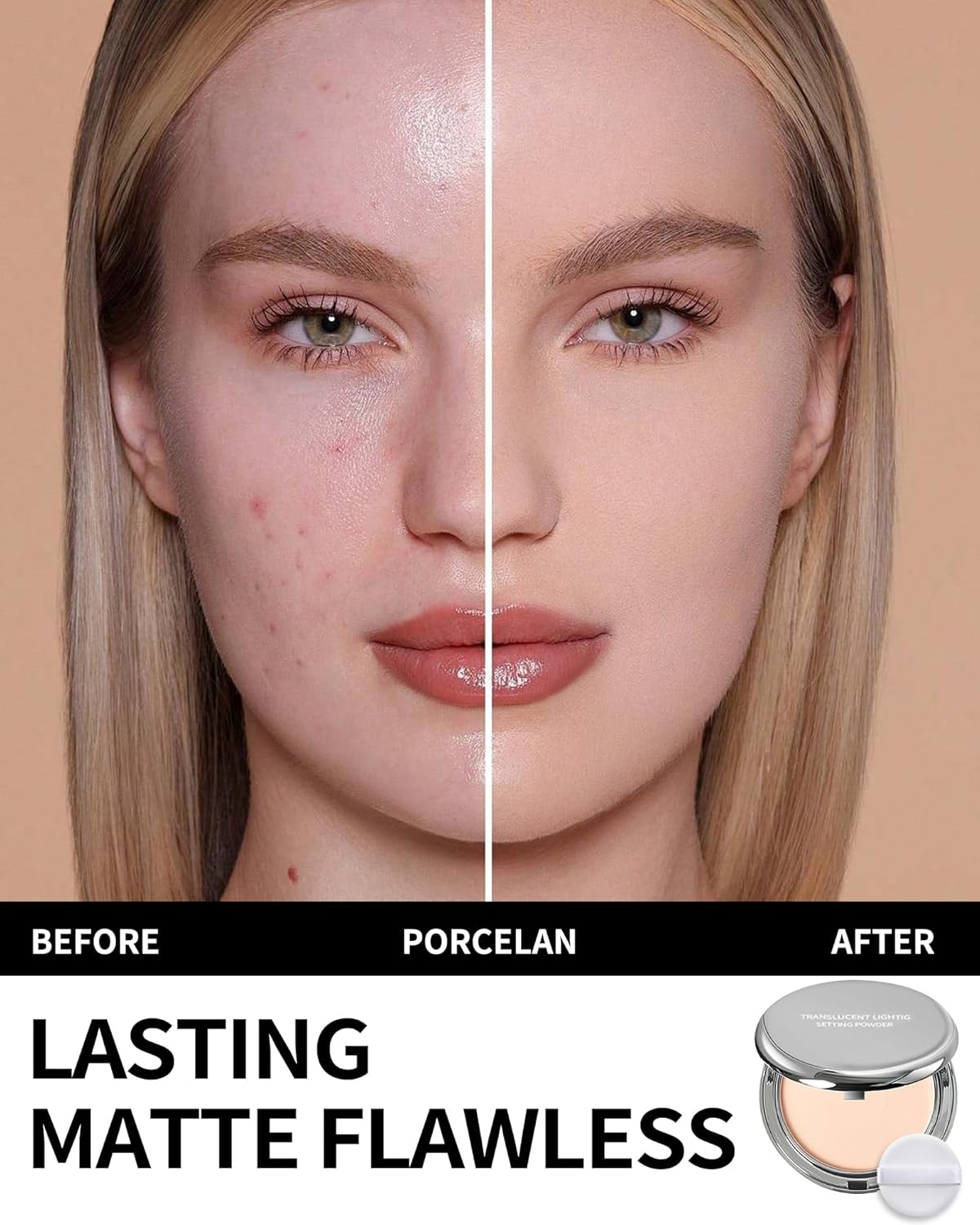 Pressed Mineral Powder Foundation,4-in-1 Matte Setting Powder with Concealer&Finishing Powder Makeup Color Correcting Medium to Full Flawless Coverage Foundation, Waterproof Long Lasting,Ivory - Image 2