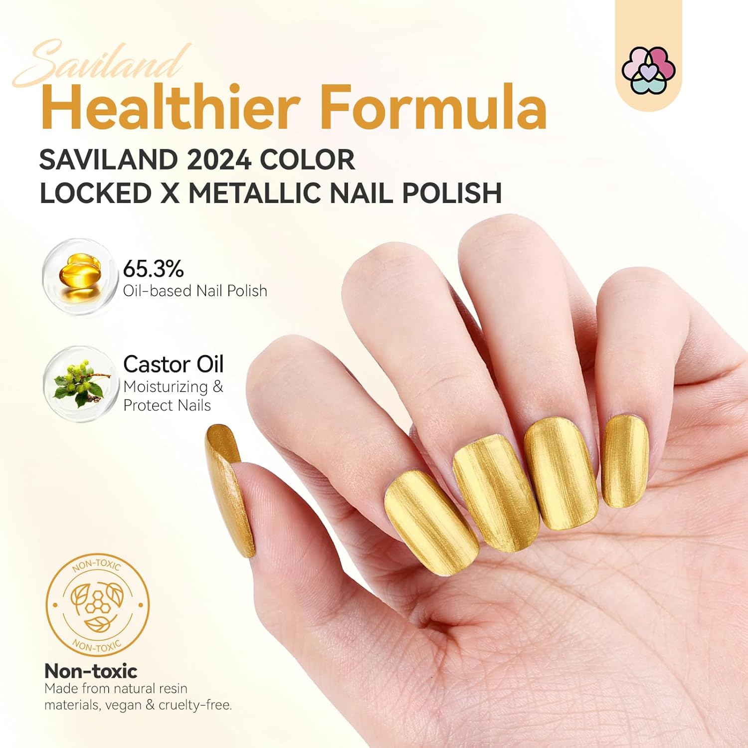 SAVILAND Gold Metallic Nail Polish: Chrome Nail Polish Air Quick Dry Nail Art Polish Bright and Shiny Fingernail Toenail Polish Bulk Nail Lacquer for Beginner DIY Manicure Art at Home Salon Women - Image 2