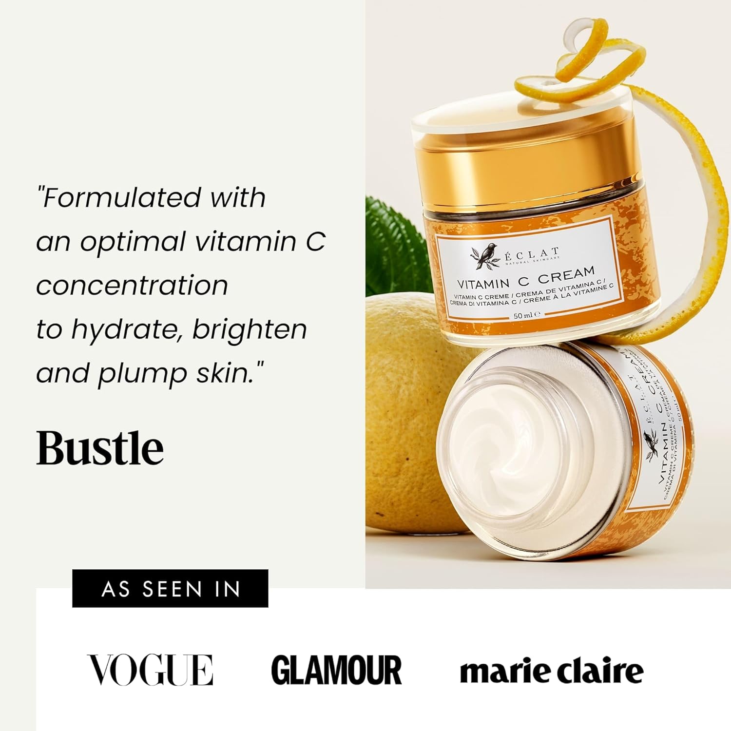 Eclat Skincare Vitamin C Moisturizer for Face with Hyaluronic Acid & Squalane - Face Brightening Cream - Anti Aging, Firming & Hydrating Vitamin C Cream for All Skin Tone 50 ml - Image 6