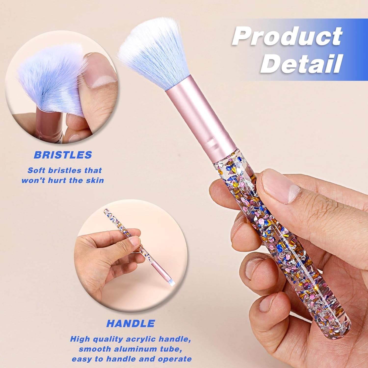 7 PCS Makeup Brushes Set,Crystal Sparkles Make Up Brush Professional Blending Brush with Sequins Handle Cute Blush Foundation Highlight Concealers Eyebrow Eye Shadow Lip Fan Beauty Brush Kit for Girls - Image 3