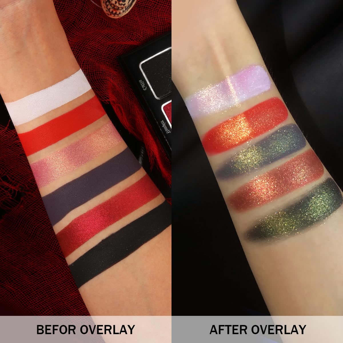 Black Red Eyeshadow Palette, Highly Pigmented True Red White Dark Grey Goth Smoky Eyeshadow Palette, 6 Color Matte Shimmer Burgundy Metallic Halloween Makeup Palette for Zombie Vampire Clown,Blendable - Image 4