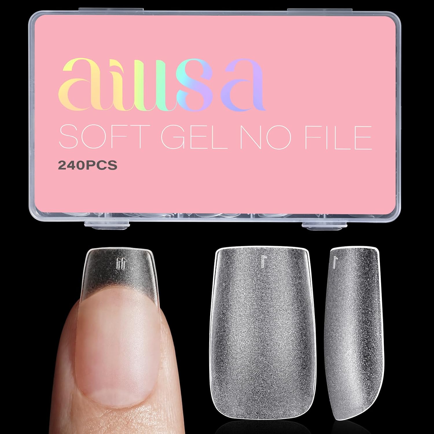 AILLSA Short Square Nail Tips 15 Sizes 240pcs Full Cover Gel Tips Double Matte No Need Base Coat Fake Soft Nail Tips for Press On Nail Extension