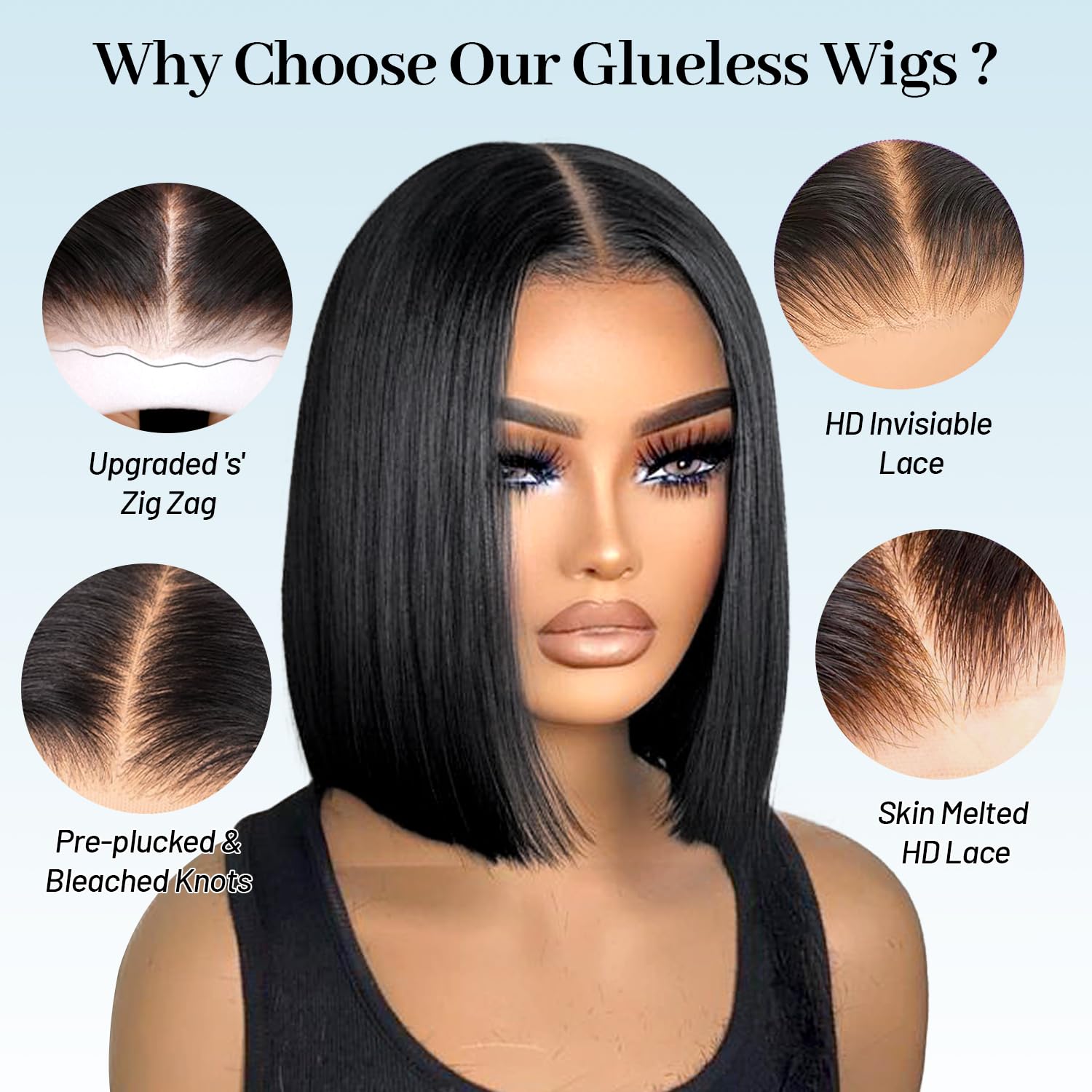 Wear and Go Glueless Bob Wig Human Hair Pre Plucked Pre Cut 180% Density 5x5 HD Transparent Lace Front Wigs Human Hair for Black Women Short Straight Bob Wigs No Glue Lace Closure Wigs 10 Inch - Image 2
