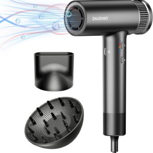 Hair Dryer, 150000 RPM High Speed Blow Dryer with Upgrade Nano chip 500 Million Negative Ionic, Thermo-Control with Diffuser & Nozzle, Gray