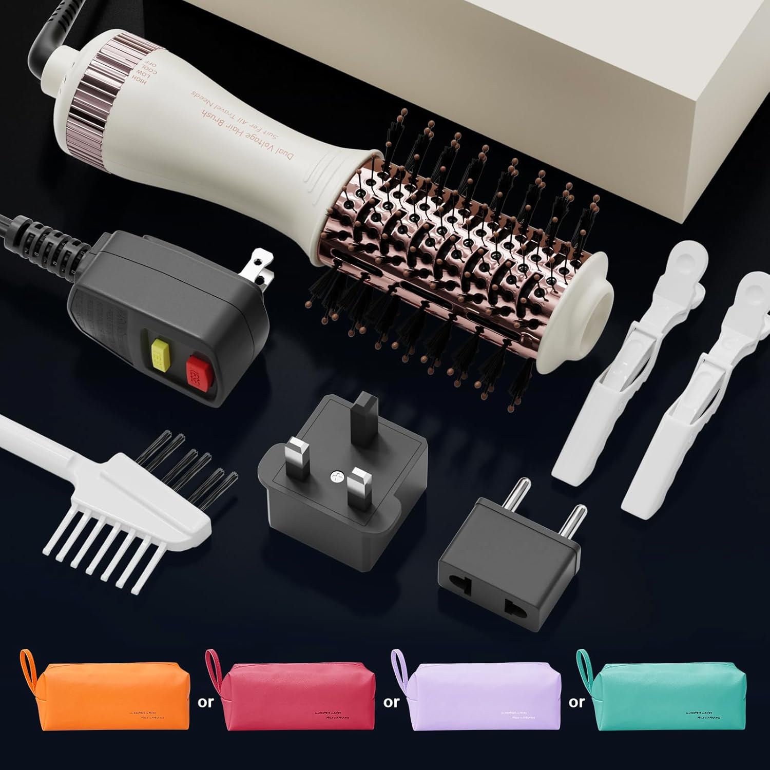Travel Dual Voltage Hair Dryer Brush 4-IN-1 Portable Mini Hot Air Blow Dryer Straightener & Curler Brush, Titanium Round Blowout Styler Volumizer Tools, 110/240V US/EU/UK Plug for International Travel - Image 8