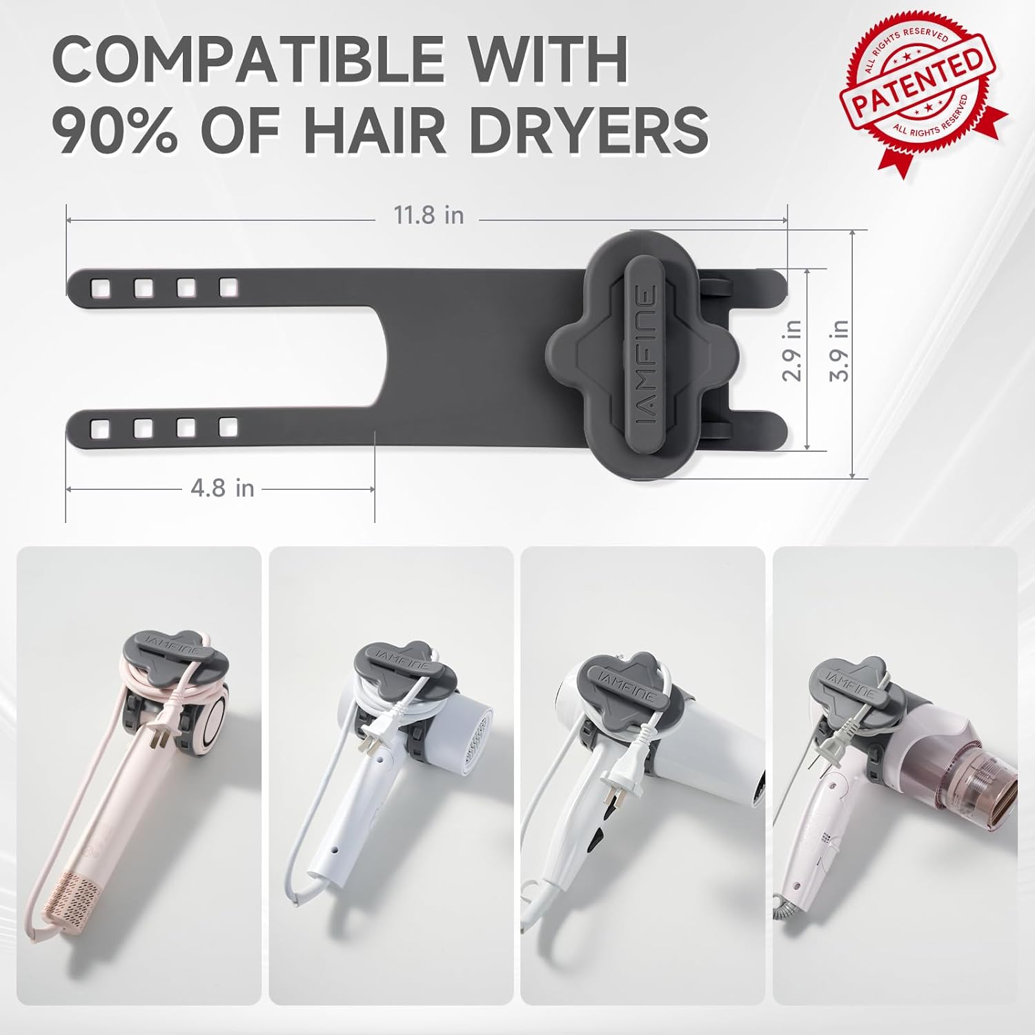 Compact Hair Dryer Cord Organizer - Batheroom Storage & Portable Travel Cord Management Soft Silicone Winder Organizer Wire Wrapper for Easy Home and On-The-Go Use (Gray) - Image 5
