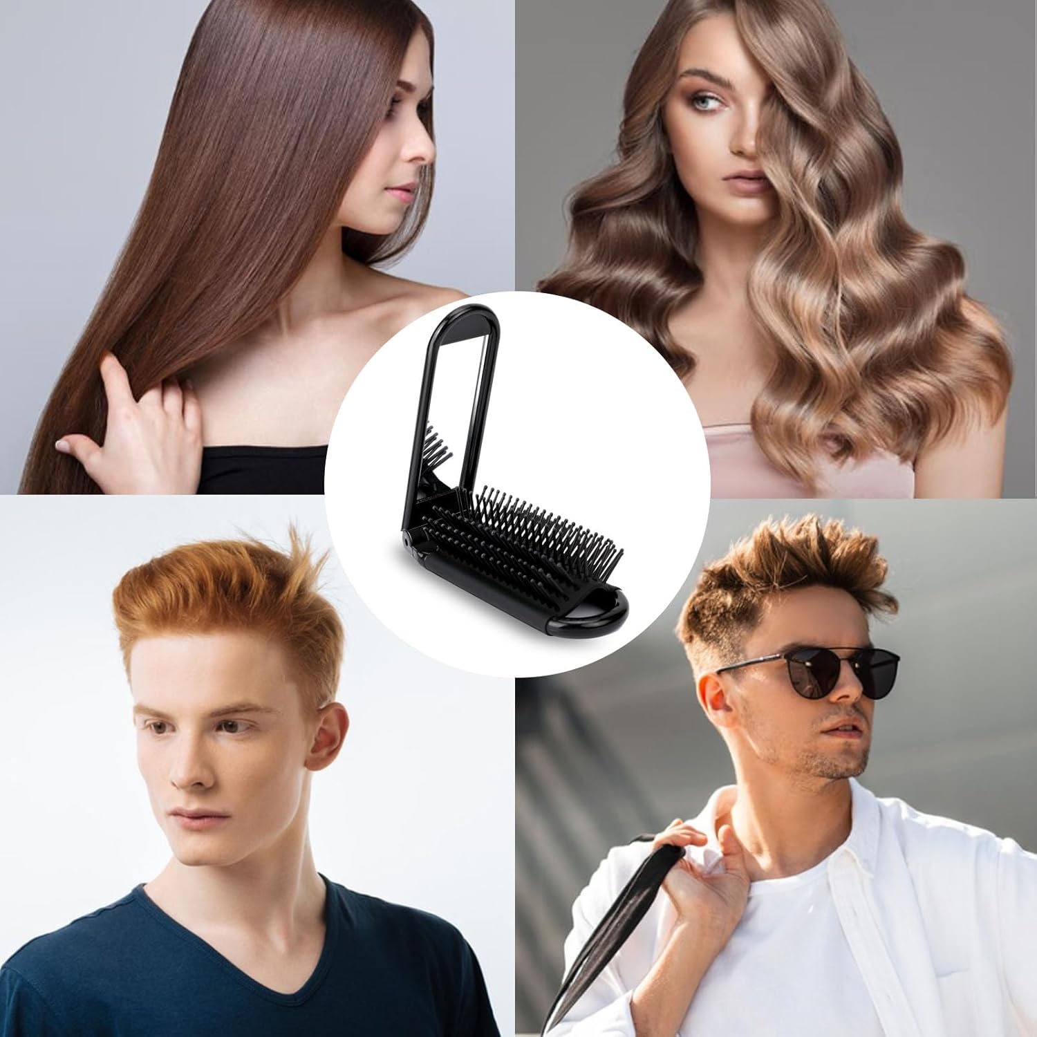 Travel Hair Brush with Mirror and Massage Comb - 2 Pack Foldable Compact Hair Styling Tools for Women and Men - Image 7