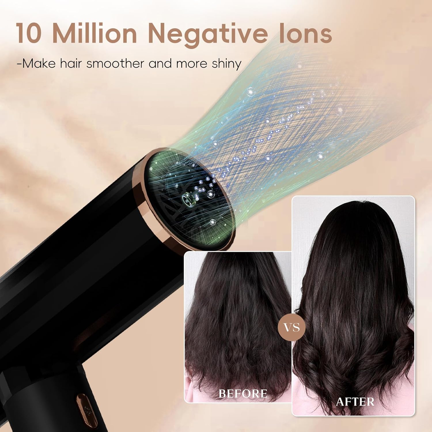 Nicebay Hair Dryer, Ionic Blow Dryer with Diffuser, 1600W &110000RPM High-Speed Brushless Motor for Fast Drying, Lock Function, Constant Temperature, Lightweight - Image 5