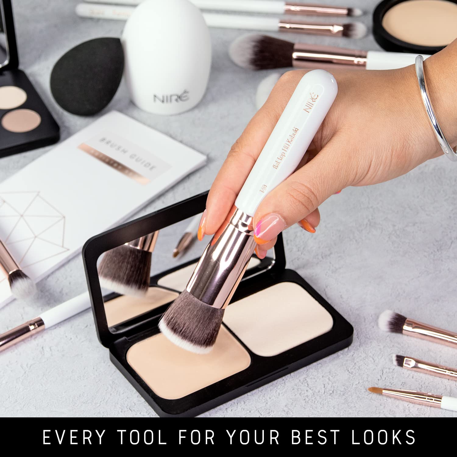 Niré Beauty White 15piece Award Winning Professional Makeup Brush Set: Vegan Makeup Brushes with Case, Makeup Sponge, Cleaner, Guide, Gift Box - Image 8