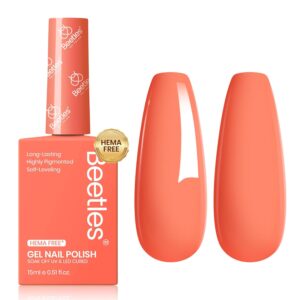 Beetles Coral Orange Gel Polish- 15ml Hema-Free Gel Nail Polish High Gloss Soak Off Coral Nail Polish Nail Art Manicure Salon Orange Color Bottle