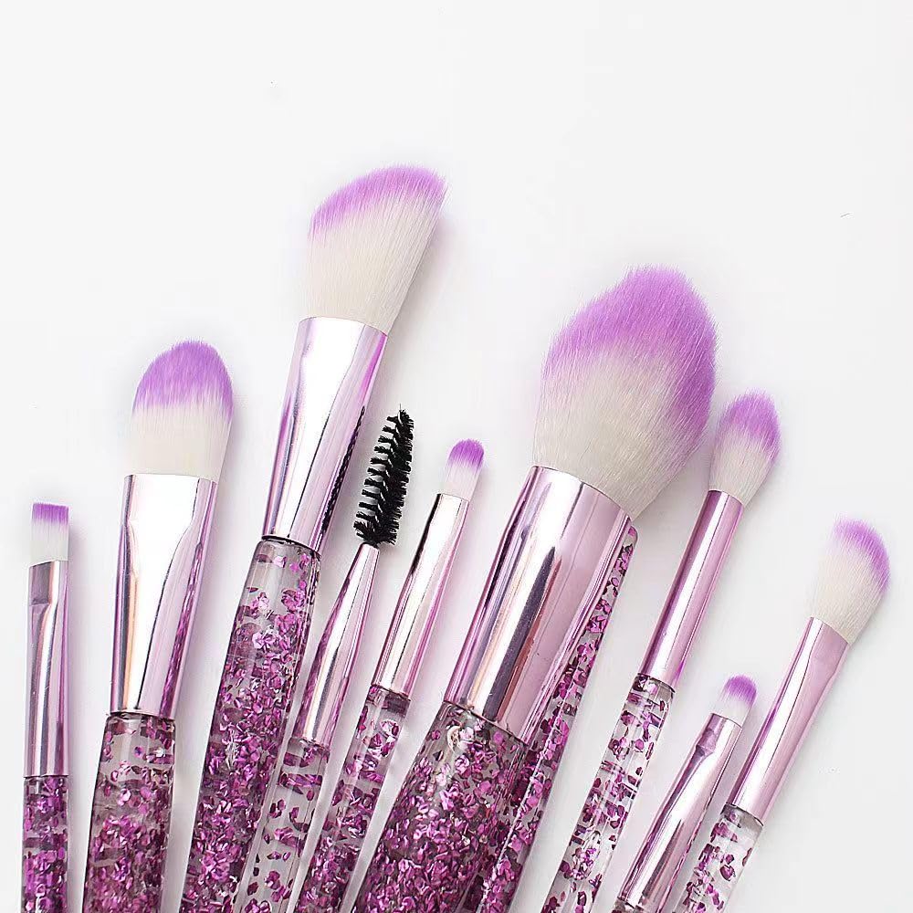 10 Pcs Crystal Unicorn Fan Makeup Brush Set, Professional Face Cosmetics Blending Liquid Foundation Powder Concealer Eye Shadows Make up Beauty Eye Shadow Eyeliner Lip Cosmetic Brush Set - Image 2