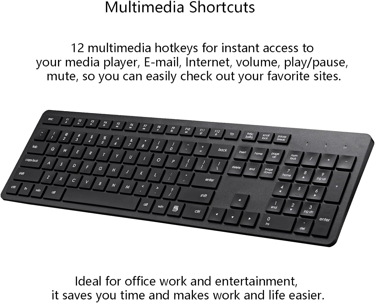 Wireless Keyboard, 2.4G USB External Silent Cordless Keyboard for Windows Chrome Laptop Computer PC Desktop Notebook Chromebook, 106 Keys Full Size with Number Pad (Black) - Image 5