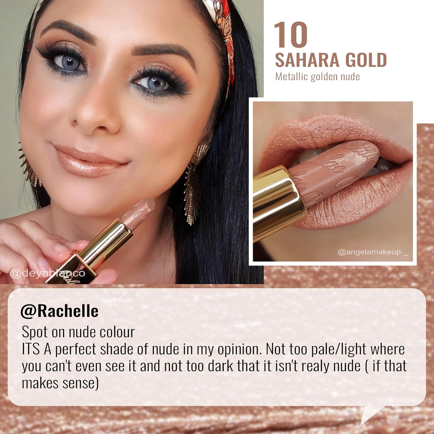 Oulac Nude Lipstick for Women with Metallic 3D Shine Lightweight Hydrating Formula, High Impact Lip Color, Vegan Beauty, Full Coverage Lip Makeup, Christmas Gifts for Women, Sahara Gold(10) - Image 3
